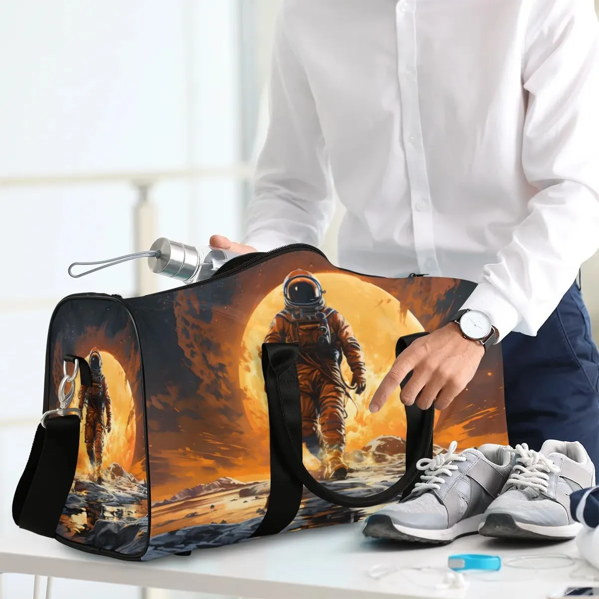 Galaxy Space Astronaut Travel Duffel Bag for Women Men Waterproof Foldable Overnight Weekender Bag Large Capacity Sports Gym Bag