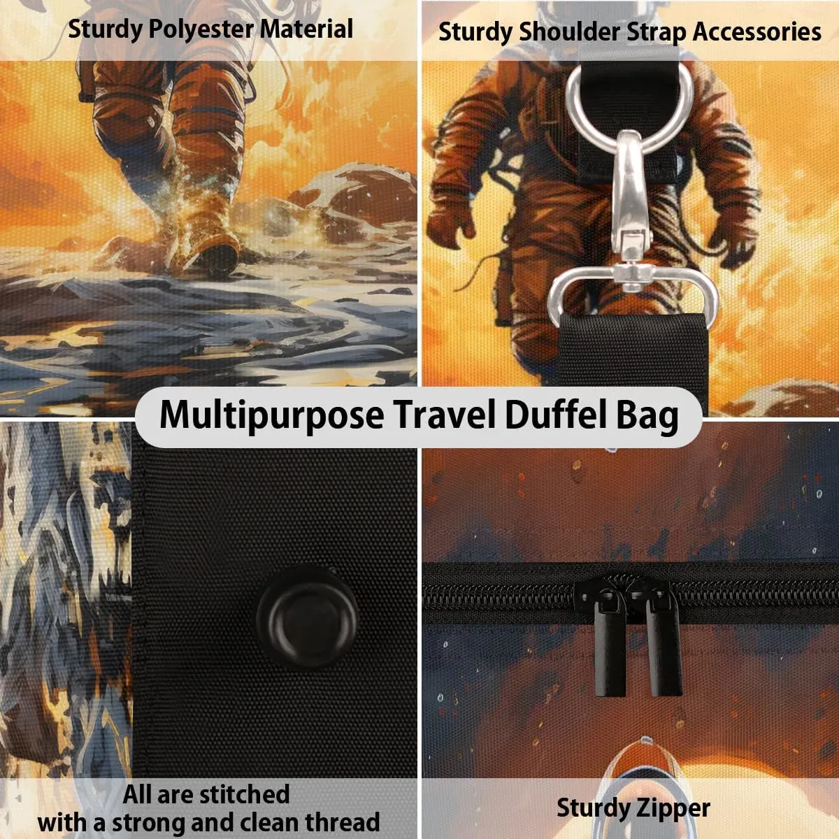 Galaxy Space Astronaut Travel Duffel Bag for Women Men Waterproof Foldable Overnight Weekender Bag Large Capacity Sports Gym Bag