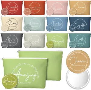 Geelin 12 Sets Christian Gifts for Women Religious Canvas Makeup Bags with Bible Verse Compact Mirrors Inspirational Church Gift for Mother's Day Teacher Appreciation Week Bible Study Group Member