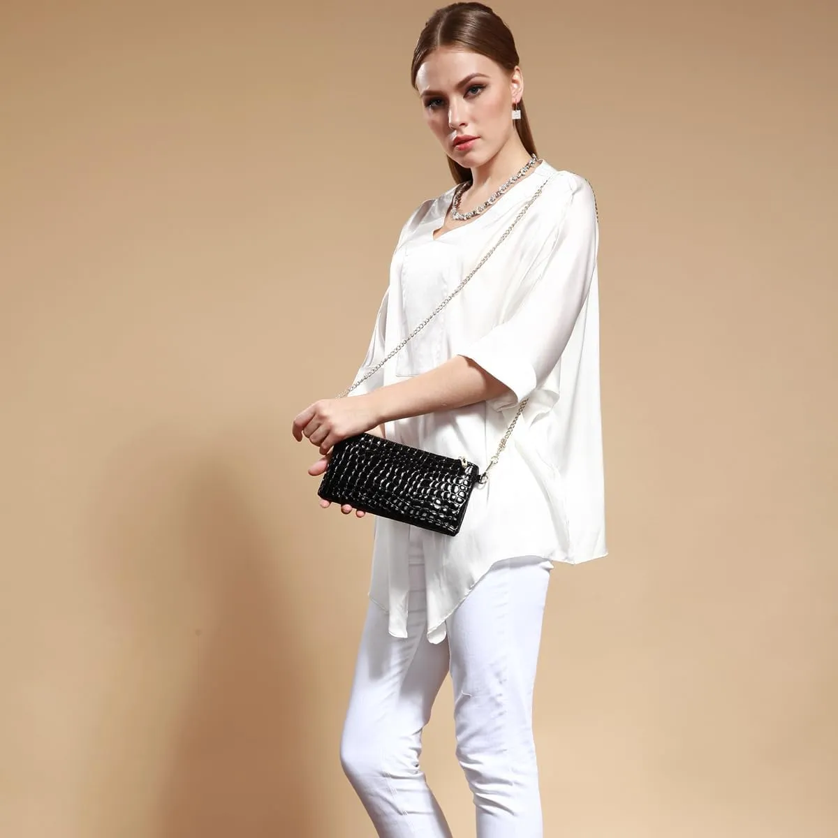 Genuine leather envelope handbag for women,chain strap single shoulder crossbody women's small bag