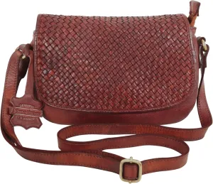Genuine Leather Hand Woven Cognac Brown Crossbody Sling Bag for Women Designer Trendy casual office bag Soft Square Weave braided Boho Vintage Saddle Purse with Adjustable Strap