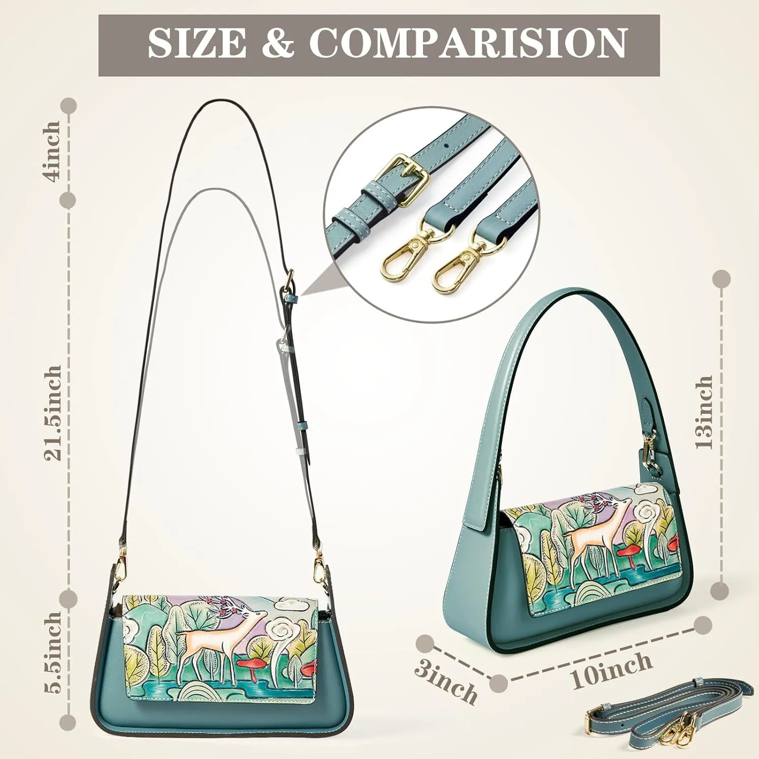 Genuine Leather Shoulder Bag for Women Hand Carved Painted Leather Clutch Saddle Bag Cute Hob