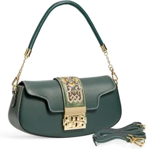 Genuine Leather Shoulder Bag for Women Hand Carved Painted Leather Clutch Saddle Bag Cute Hobo Tote Handbag Purse