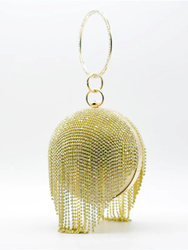 Geometric Rhine Stones Solid Color Tasseled Handbags