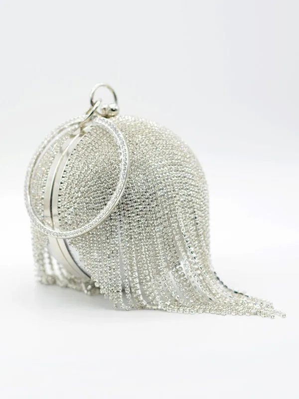 Geometric Rhine Stones Solid Color Tasseled Handbags