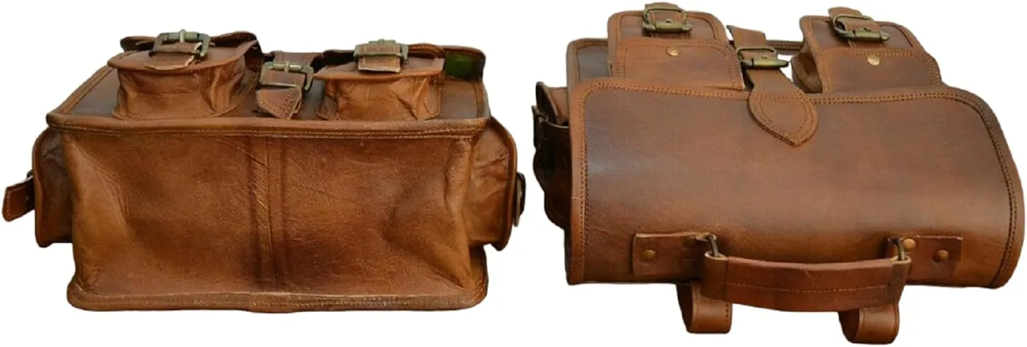 GifteQ Leather Motorcycle Saddle Bags Messenger Saddle Bag Bike Motorcycle Accessories Bicycle Tool Bag Luggage Bag for Motorcycles (Set of 2)(10 x 13 x 3.5 inches)