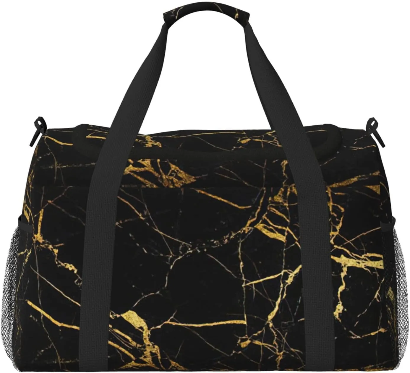 Gold Black Wallpaper Print Travel Duffle Bag Large Capacity Tote Stylish Weekender Bag for Outdoor Activities