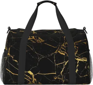 Gold Black Wallpaper Print Travel Duffle Bag Large Capacity Tote Stylish Weekender Bag for Outdoor Activities