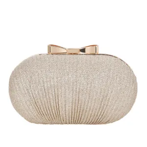 Gold Ruched Mini Clutch Bag with Metallic Bowknot Trim
