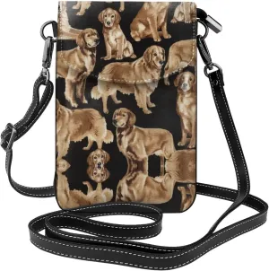 Golden Retrievers Crossbody Bag For Women Leather Cellphone Shoulder Purses Fashion Travel Designer Wallet, Black