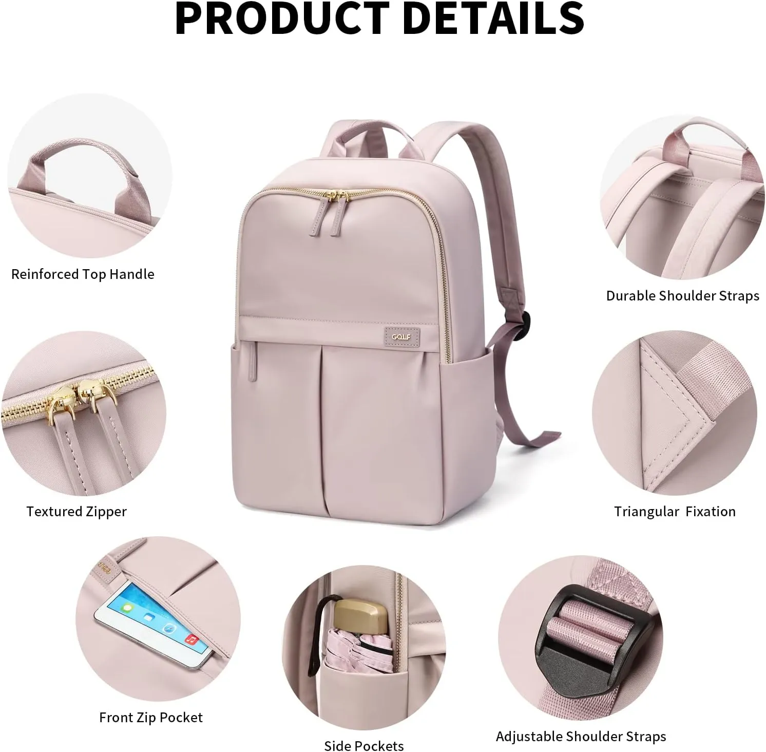 GOLF SUPAGS Laptop Backpack with Separate Laptop Compartment Water Resistant Computer Backpacks Fits 15 Inch Notebook Travel Work Bags for Women (Pink)