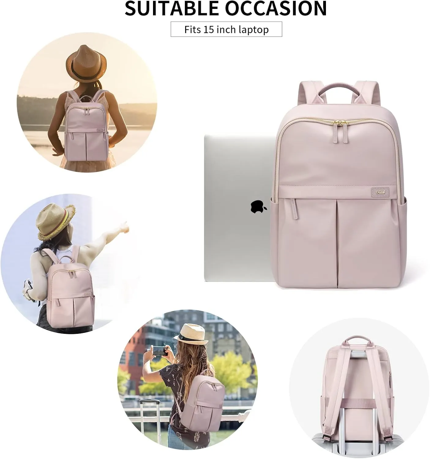 GOLF SUPAGS Laptop Backpack with Separate Laptop Compartment Water Resistant Computer Backpacks Fits 15 Inch Notebook Travel Work Bags for Women (Pink)