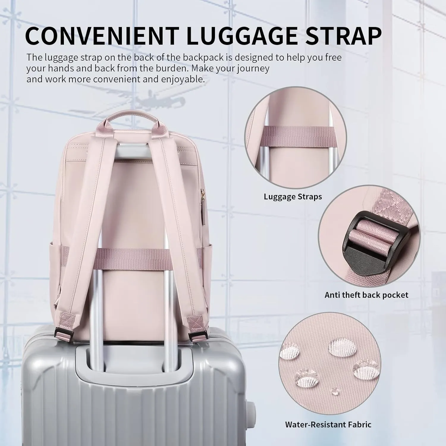 GOLF SUPAGS Laptop Backpack with Separate Laptop Compartment Water Resistant Computer Backpacks Fits 15 Inch Notebook Travel Work Bags for Women (Pink)