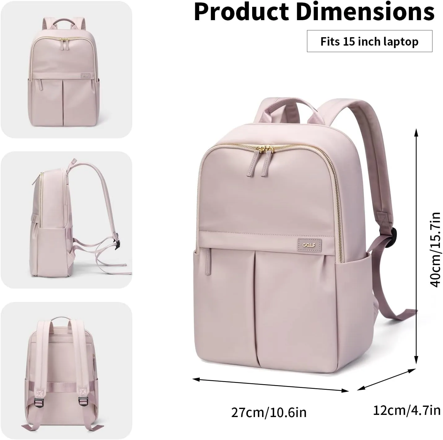 GOLF SUPAGS Laptop Backpack with Separate Laptop Compartment Water Resistant Computer Backpacks Fits 15 Inch Notebook Travel Work Bags for Women (Pink)