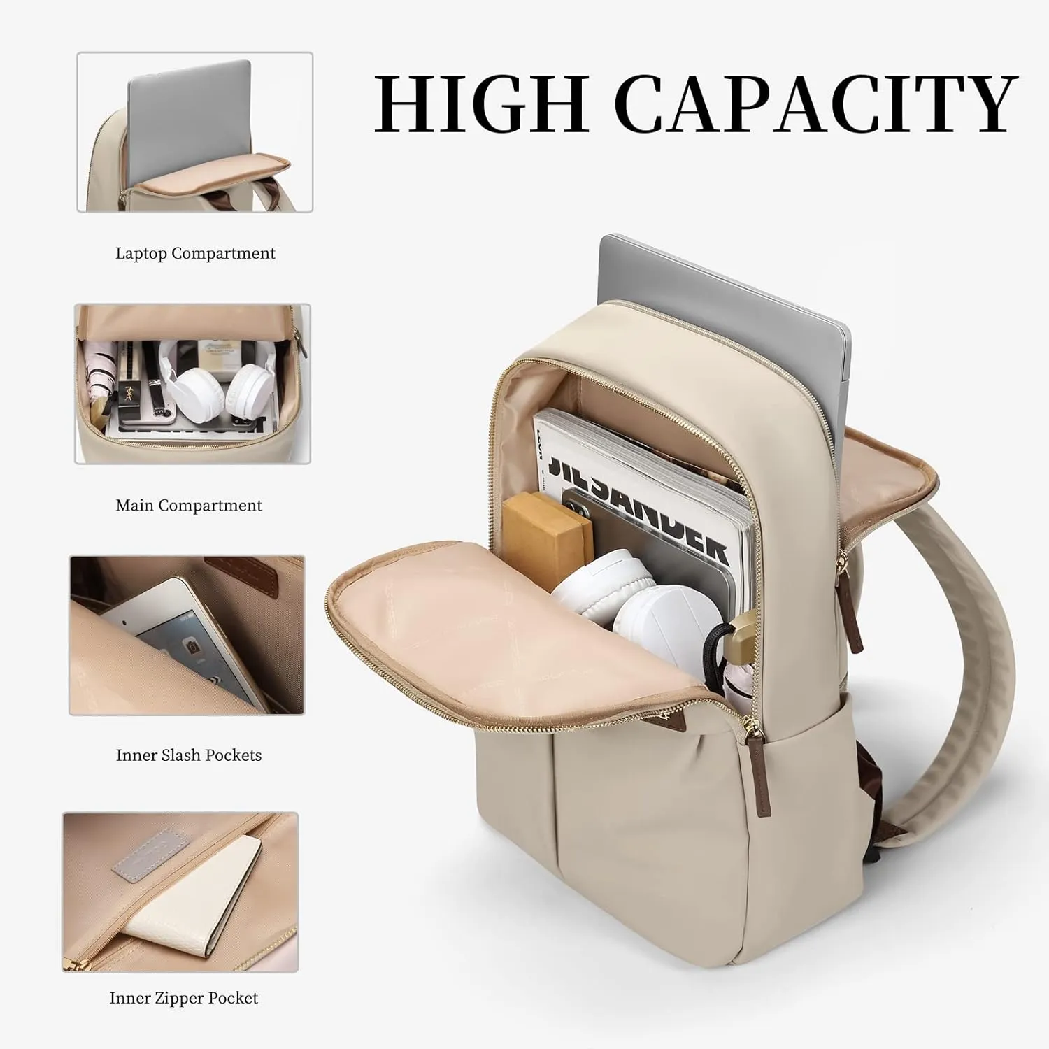 GOLF SUPAGS Laptop Backpack with Separate Laptop Compartment Water Resistant Computer Backpacks Fits 15.6 Inch Notebook Travel Work Bags for Women (Apricot)
