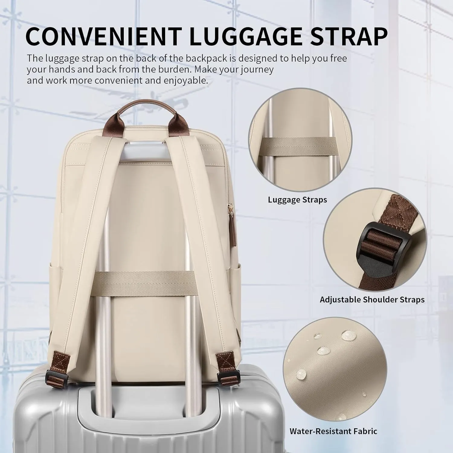 GOLF SUPAGS Laptop Backpack with Separate Laptop Compartment Water Resistant Computer Backpacks Fits 15.6 Inch Notebook Travel Work Bags for Women (Apricot)