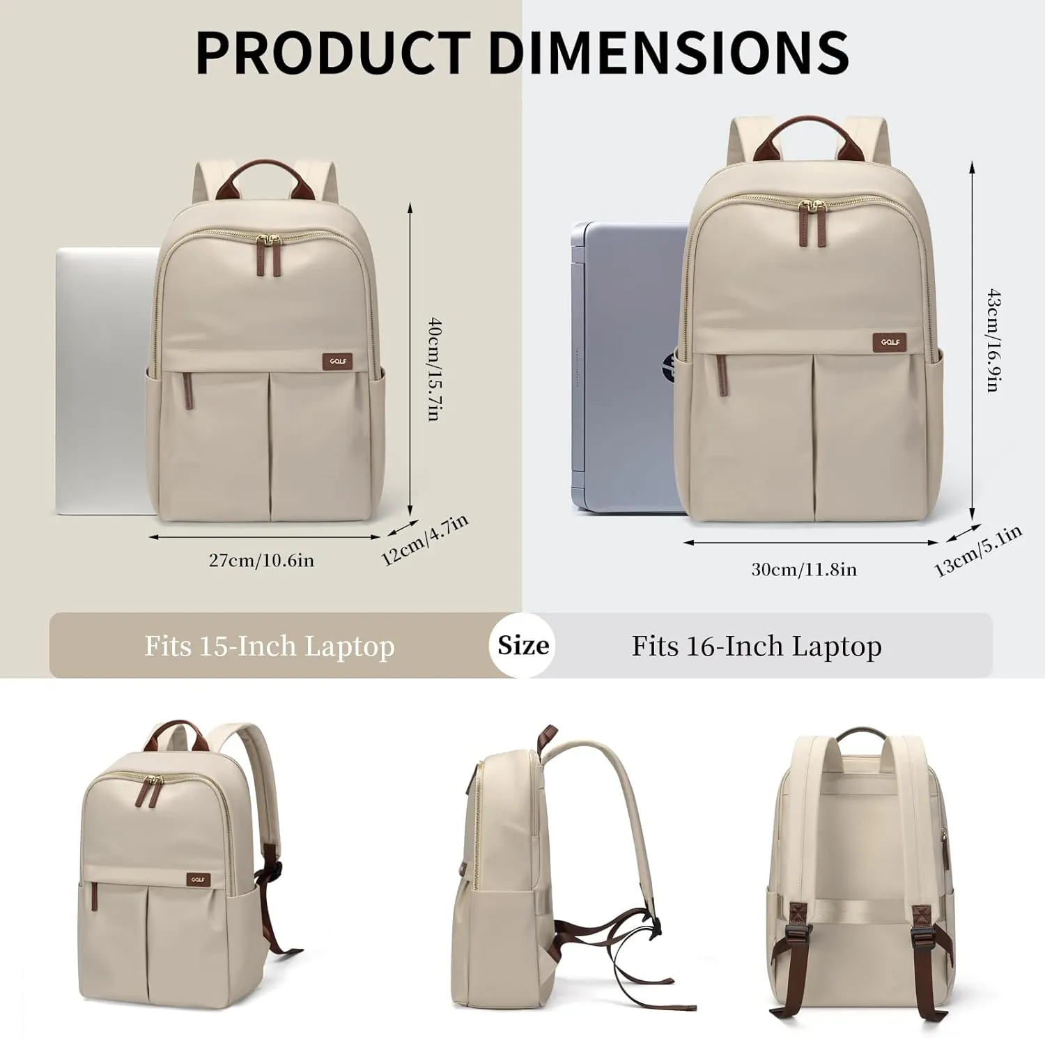 GOLF SUPAGS Laptop Backpack with Separate Laptop Compartment Water Resistant Computer Backpacks Fits 15.6 Inch Notebook Travel Work Bags for Women (Apricot)