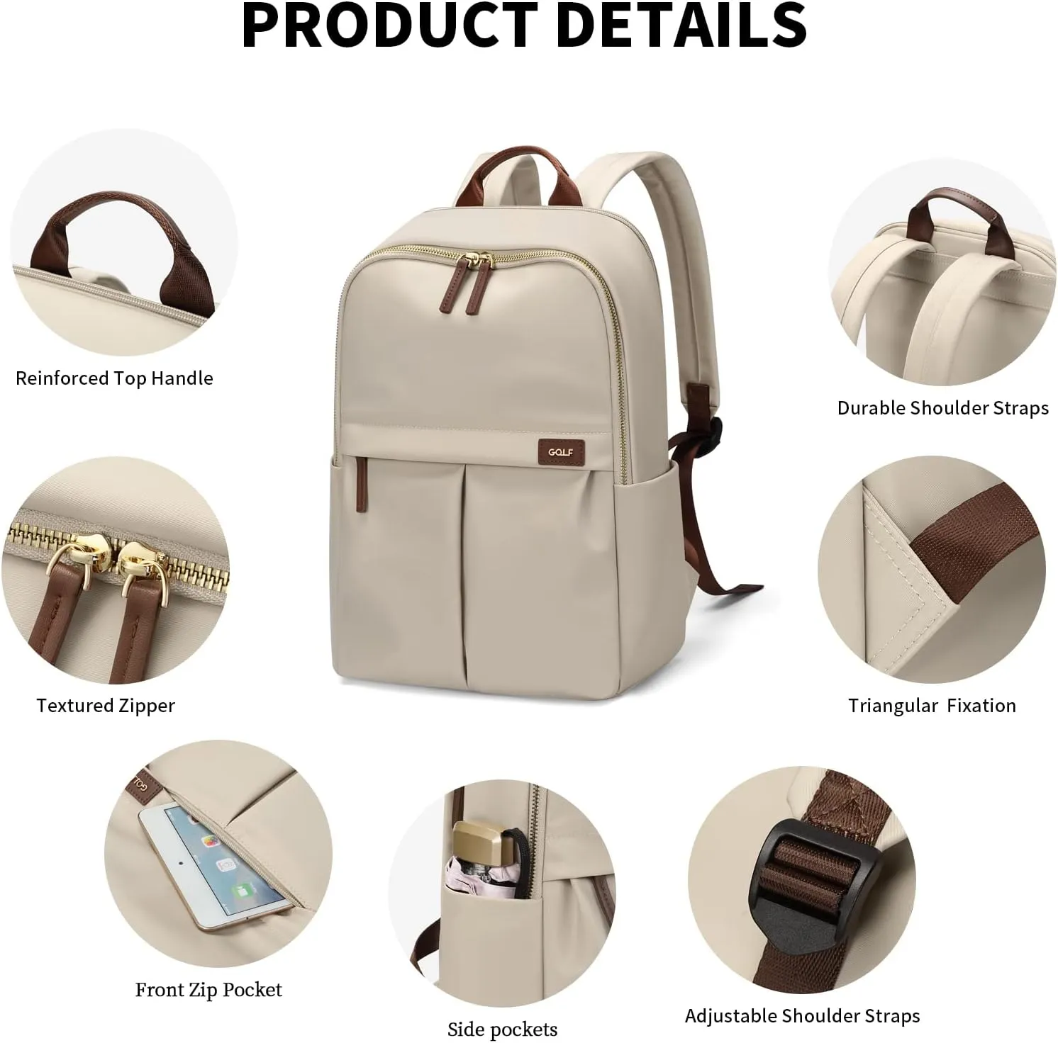 GOLF SUPAGS Laptop Backpack with Separate Laptop Compartment Water Resistant Computer Backpacks Fits 15.6 Inch Notebook Travel Work Bags for Women (Apricot)