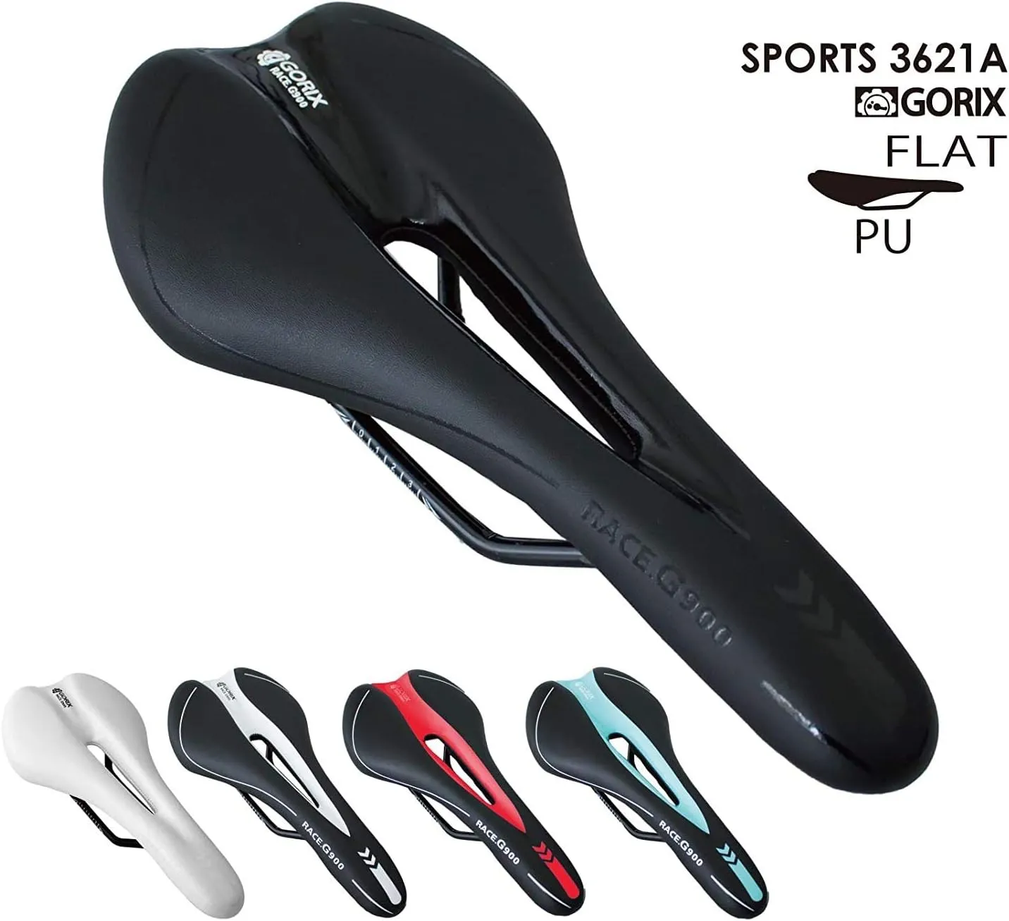 GORIX Bike Saddle Seat Racing Model Comfortable Cushion with Rail Mountain Road Bicycle for Men and Women (3621A)