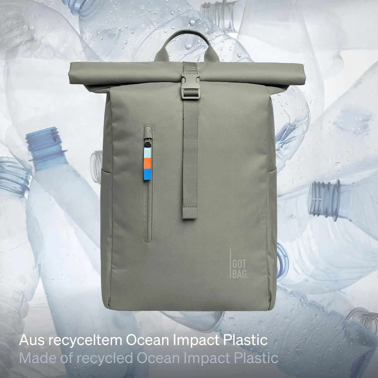 GOT BAG - ROLLTOP EASY Backpack, Backpack for Hiking & Travel with a 16” Laptop Sleeve, Eco-Conscious Bag Made of Recycled Ocean Impact Plastic™ (Bass Color)