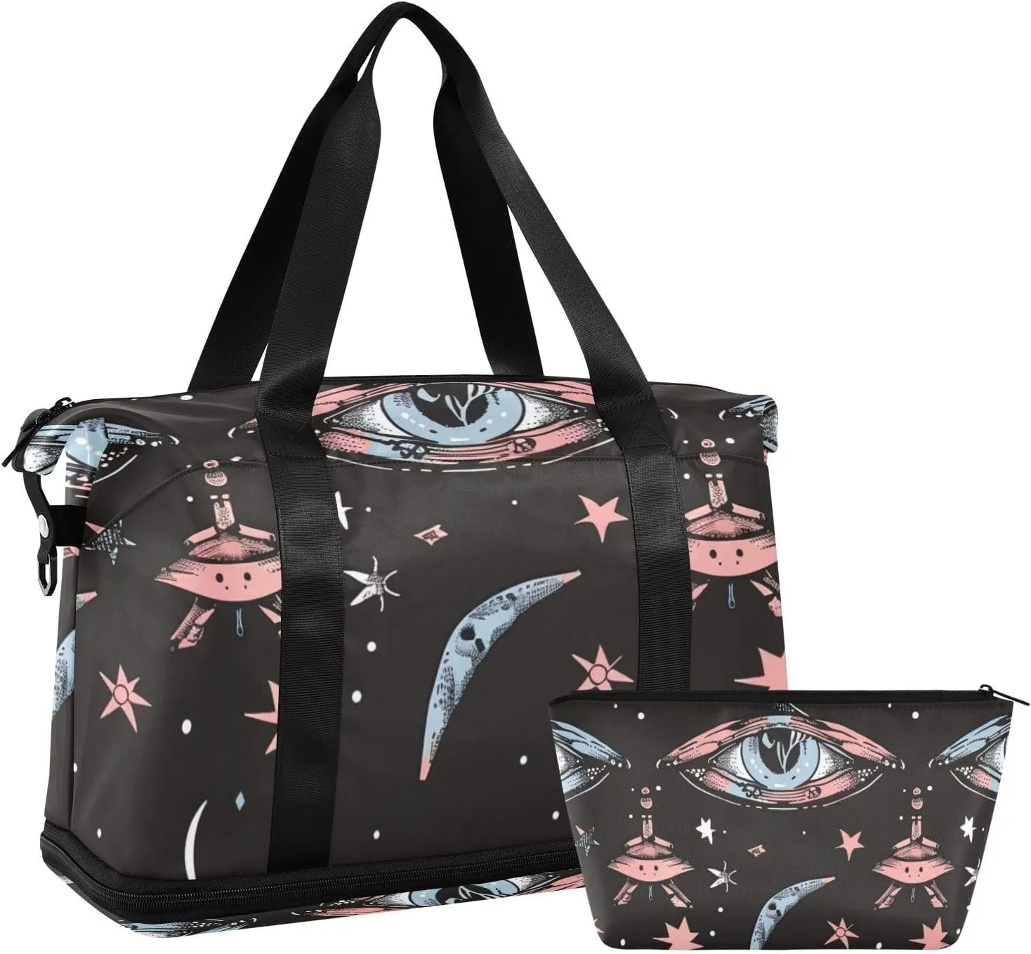 Gothic Blue Pink Bow Eyes Travel Duffel Bag Overnight Bag with Toiletry Bag for Sports Multifunctional