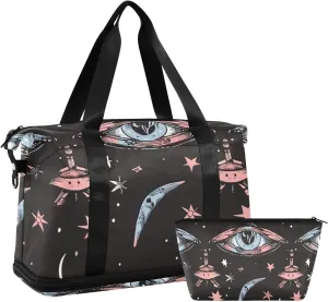 Gothic Blue Pink Bow Eyes Travel Duffel Bag Overnight Bag with Toiletry Bag for Sports Multifunctional