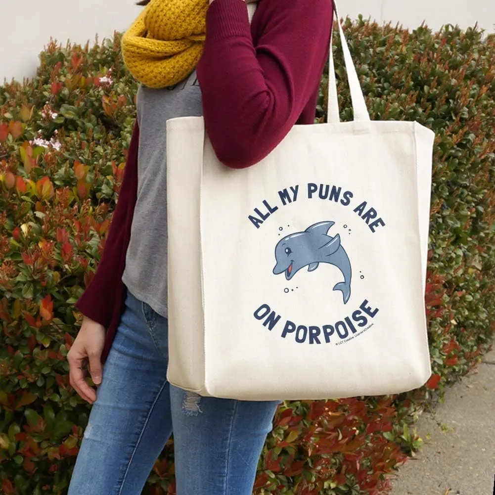 GRAPHICS & MORE All My Puns Are On Porpoise Purpose Funny Humor Grocery Travel Reusable Tote Bag