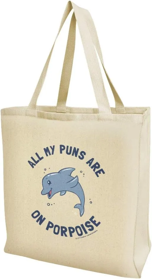 GRAPHICS & MORE All My Puns Are On Porpoise Purpose Funny Humor Grocery Travel Reusable Tote Bag