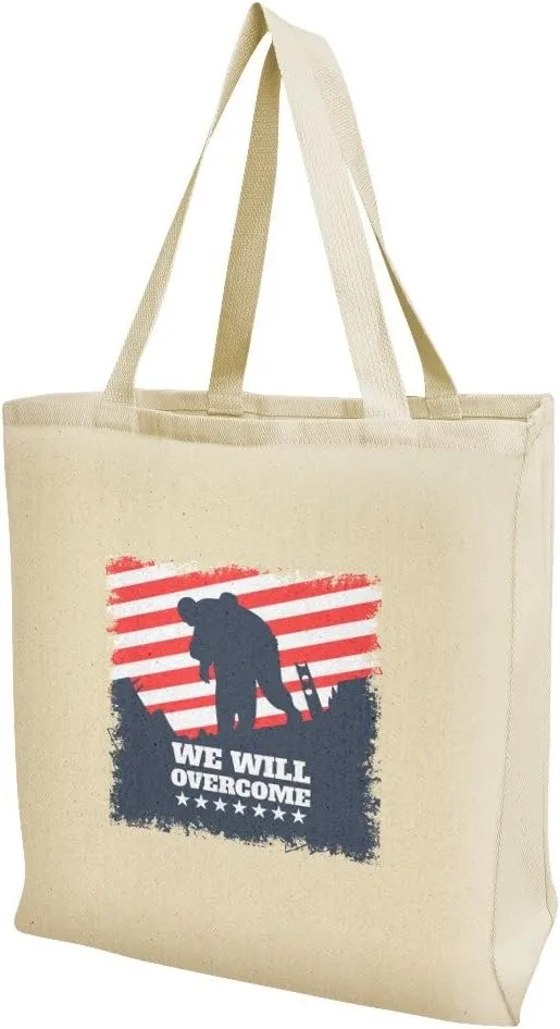 GRAPHICS & MORE We Will Overcome USA Soldiers First Responders Police Firefighter America Grocery Travel Reusable Tote Bag