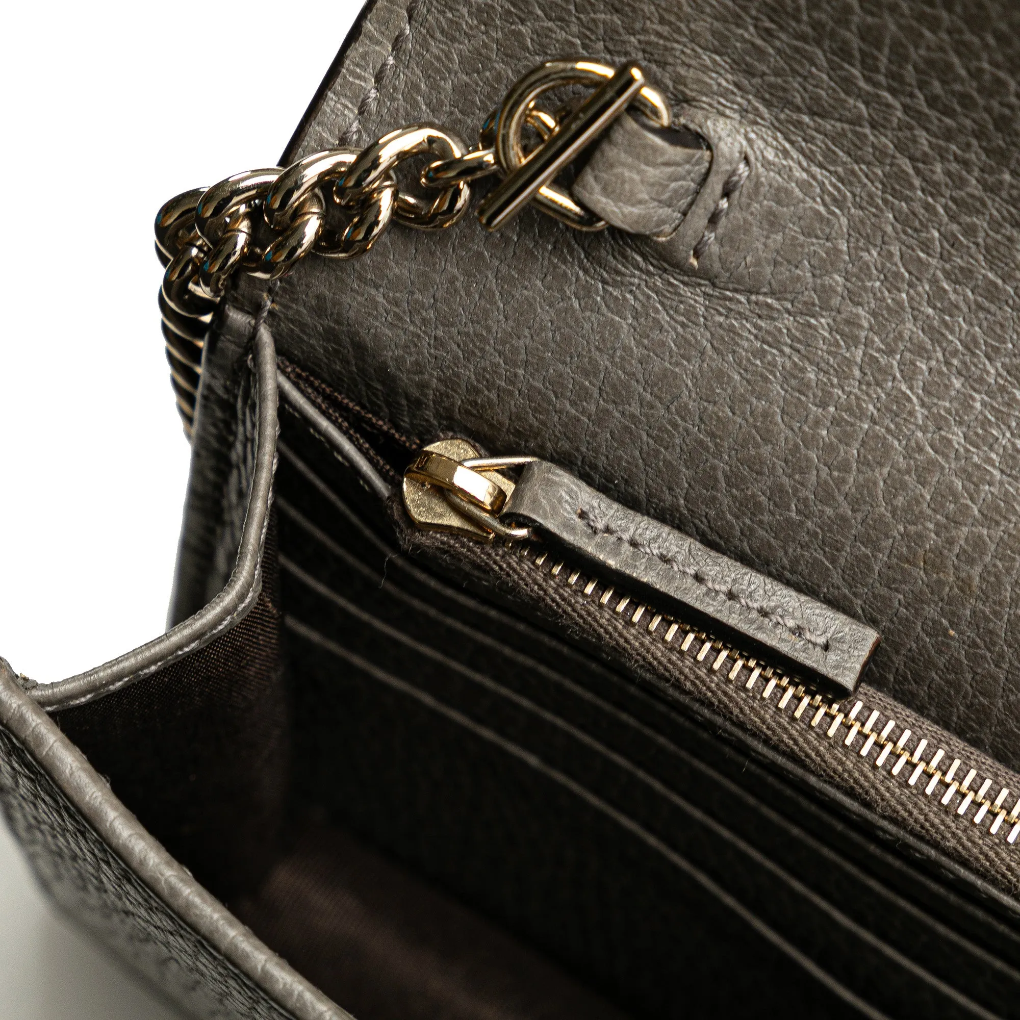 Gray Gucci Leather Interlocking G Dollar Wallet on Chain