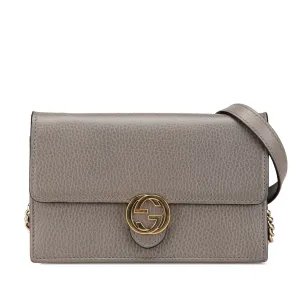 Gray Gucci Leather Interlocking G Dollar Wallet on Chain