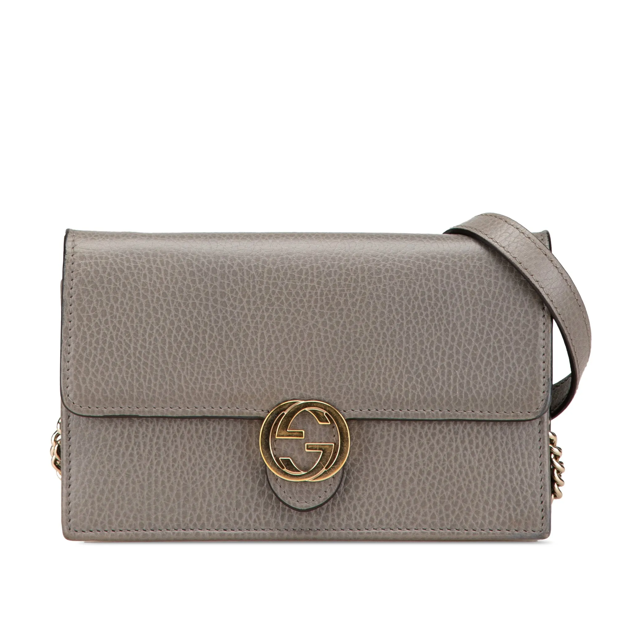 Gray Gucci Leather Interlocking G Dollar Wallet on Chain
