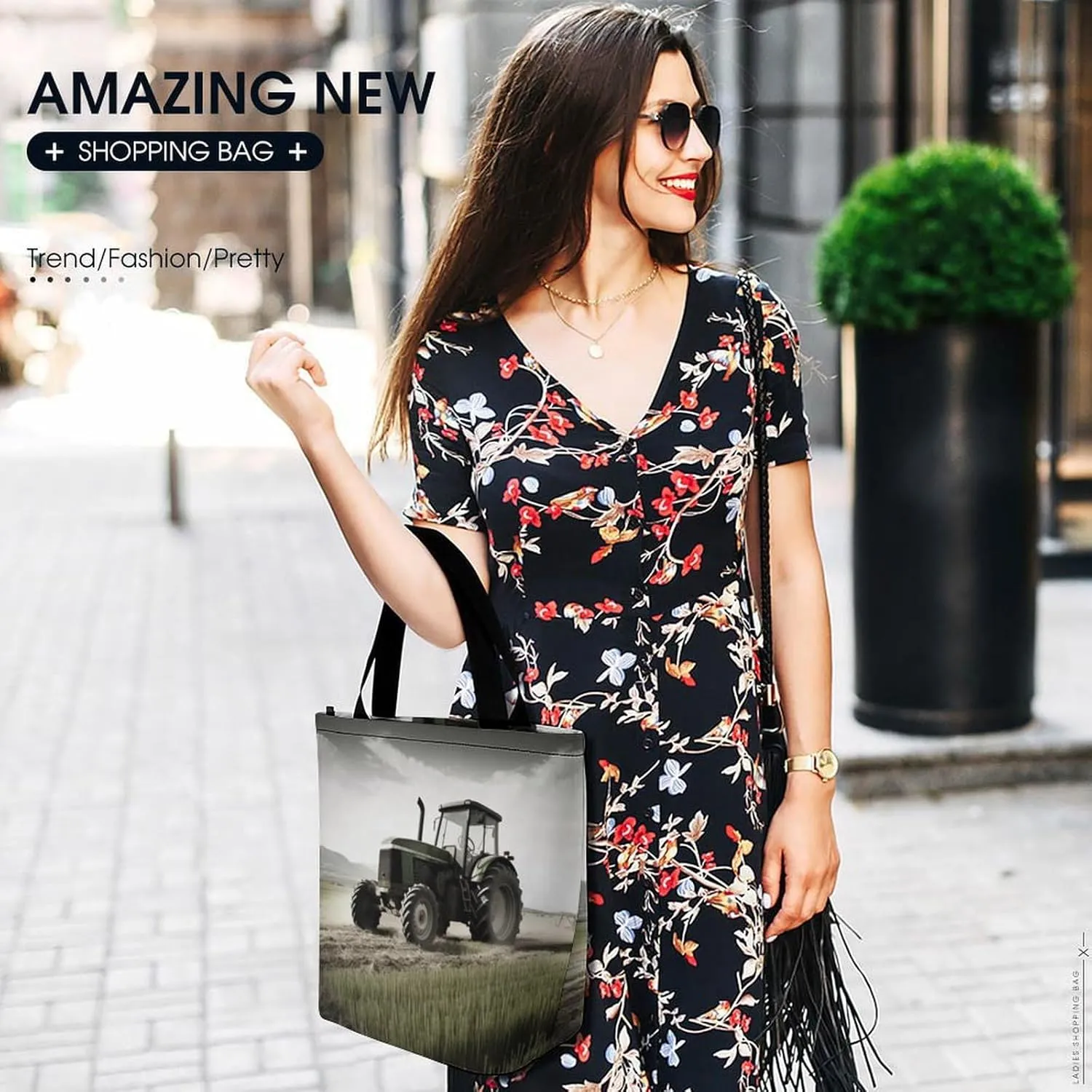 Grocery Bag Reusable Tote Bag Foldable Steam Locomotive Train Shopping Bag Handbag Washable Shoulder Bag for Travel