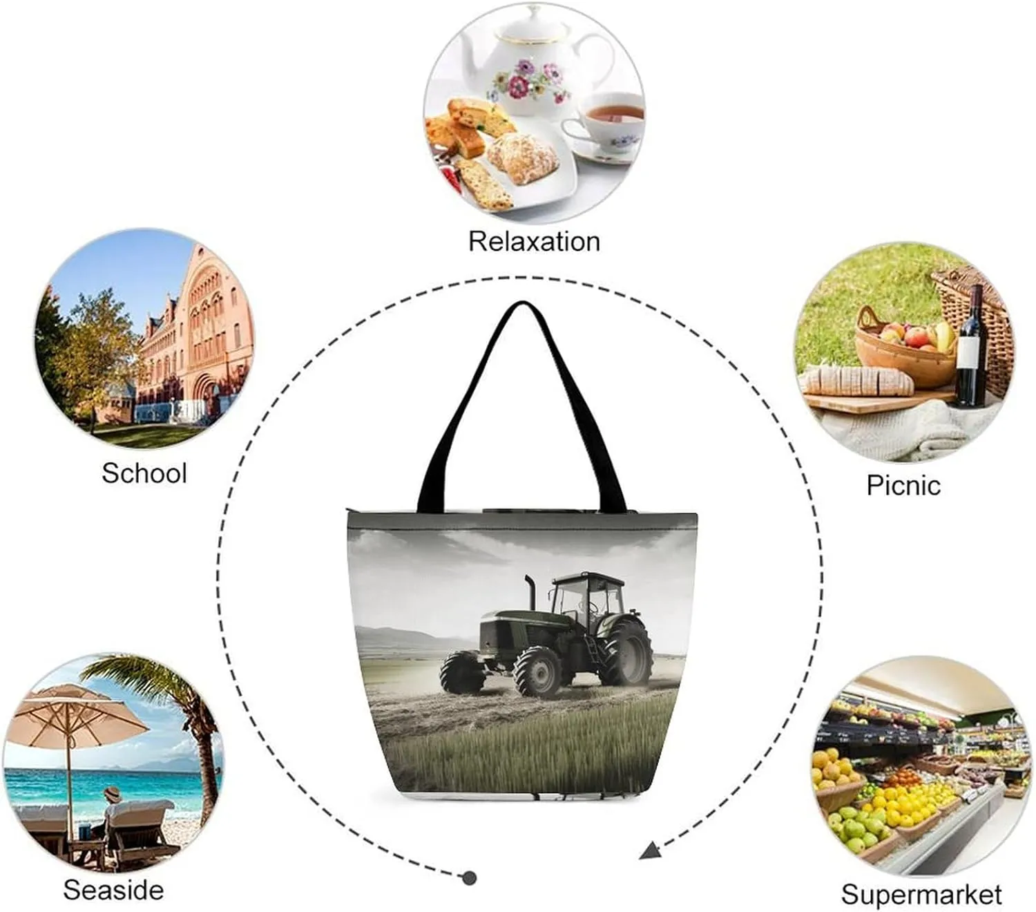 Grocery Bag Reusable Tote Bag Foldable Steam Locomotive Train Shopping Bag Handbag Washable Shoulder Bag for Travel