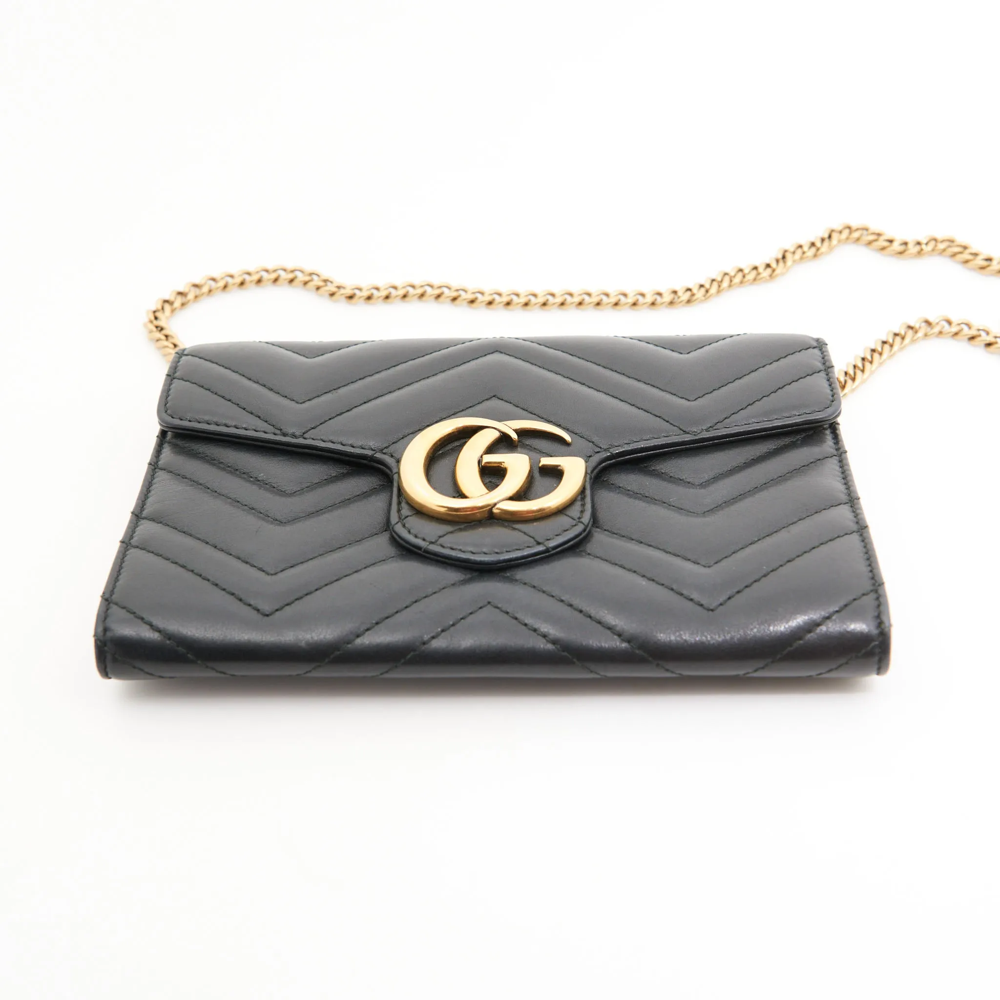 Gucci Leather Marmont on Chain in Black