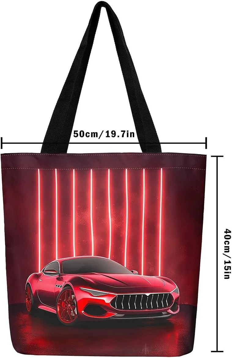 Guitar Canvas Tote Bag for Women,Music Stringed Instruments Large Capacity Gym Bag Flaming Grocery Shoulder Bag