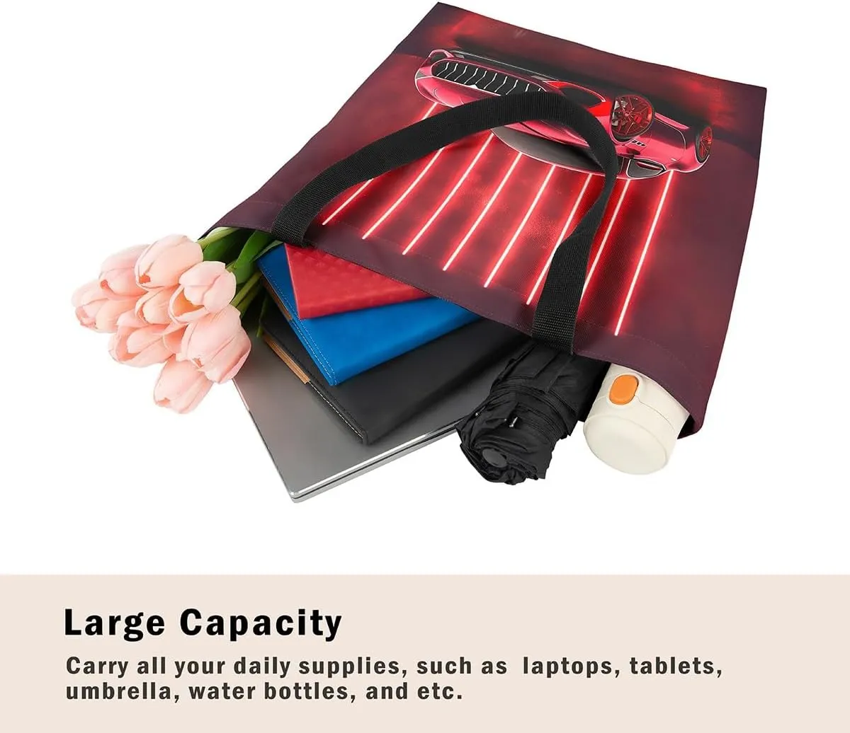 Guitar Canvas Tote Bag for Women,Music Stringed Instruments Large Capacity Gym Bag Flaming Grocery Shoulder Bag