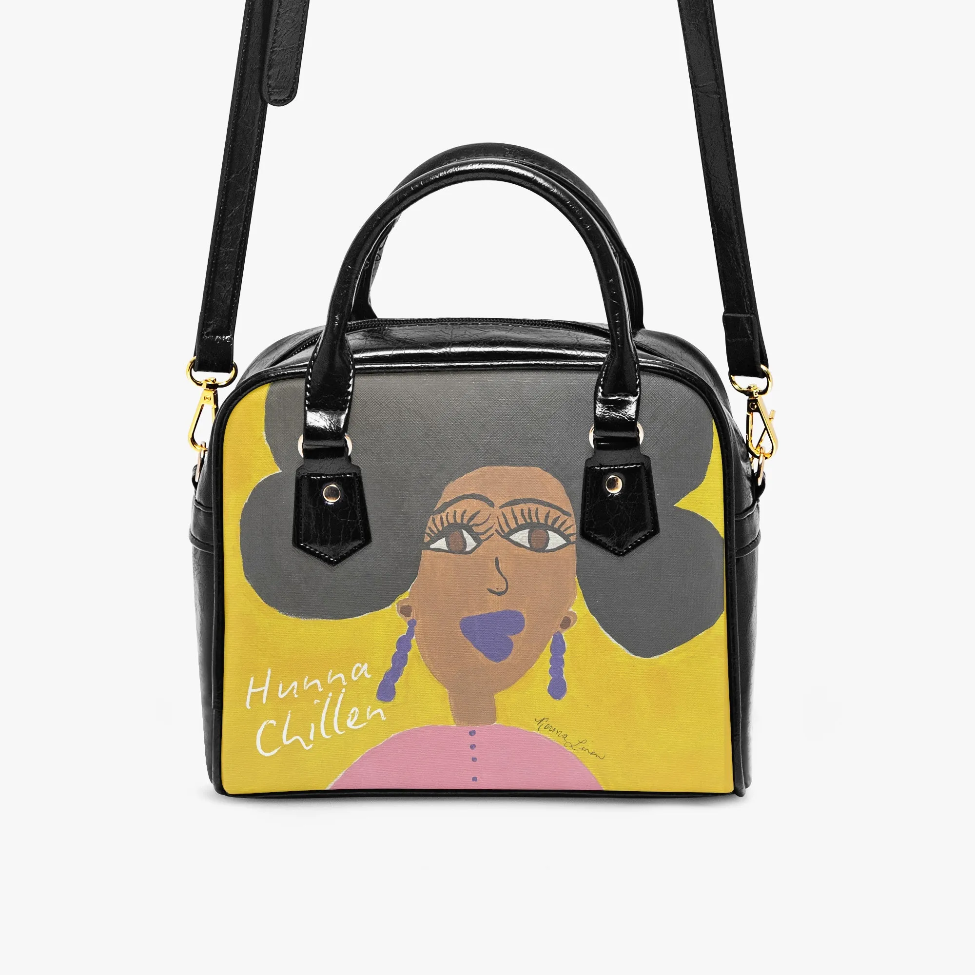 Gullah Folk Art "Ms Sunshine" Casual Leather Saddle Bag