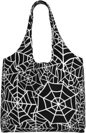 halloween spider web black Canvas Tote Bags Reusable Shopping Bag Handbag for Shopper Beach Gifts