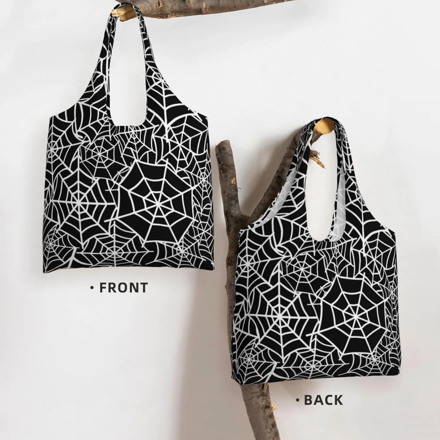 halloween spider web black Canvas Tote Bags Reusable Shopping Bag Handbag for Shopper Beach Gifts