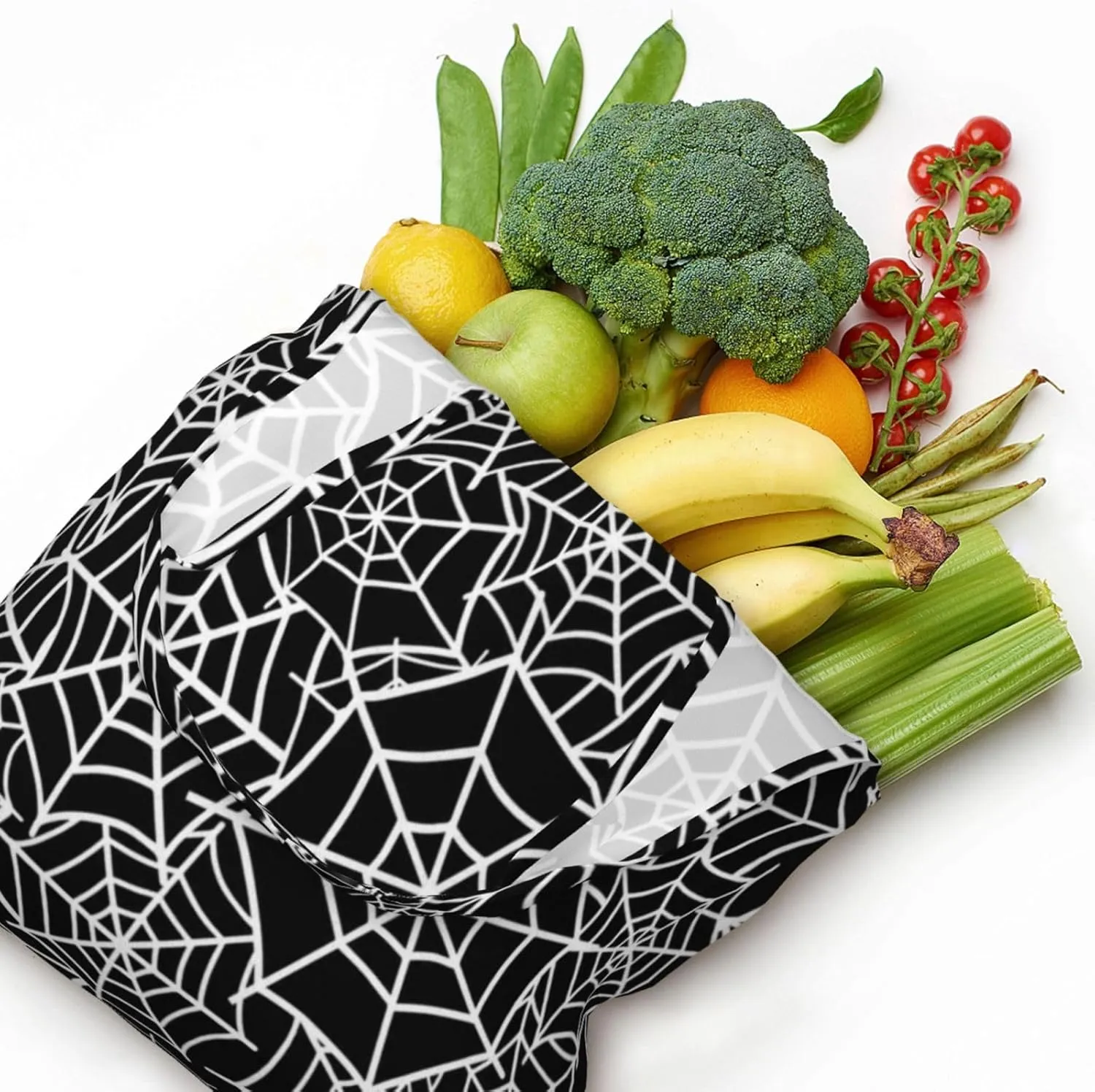 halloween spider web black Canvas Tote Bags Reusable Shopping Bag Handbag for Shopper Beach Gifts
