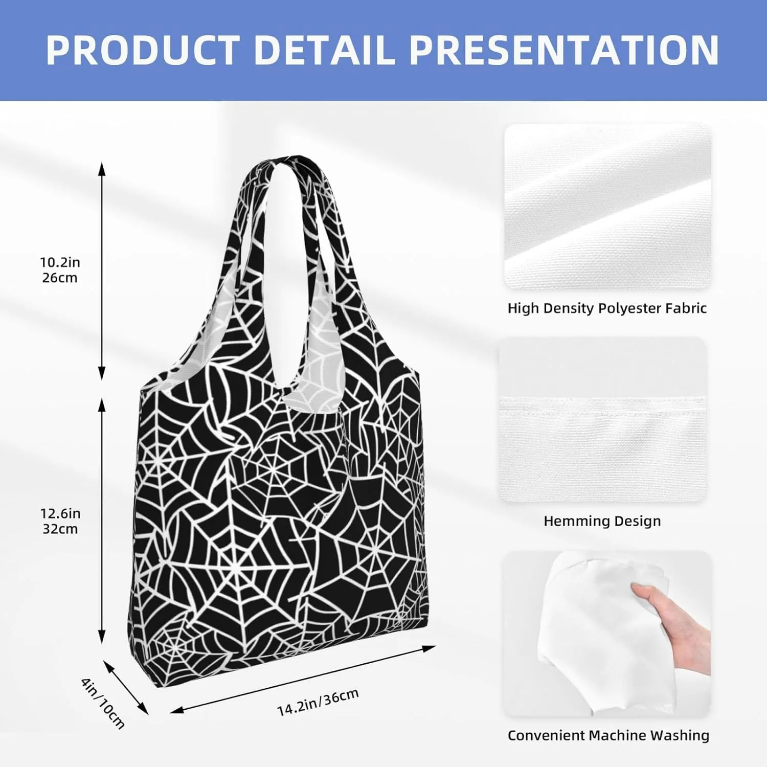 halloween spider web black Canvas Tote Bags Reusable Shopping Bag Handbag for Shopper Beach Gifts