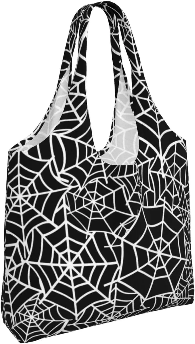 halloween spider web black Canvas Tote Bags Reusable Shopping Bag Handbag for Shopper Beach Gifts