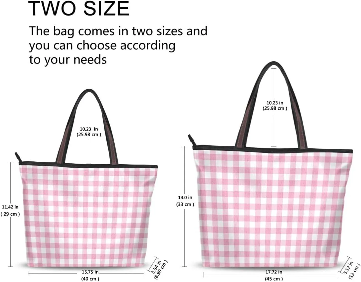 Handbag for Women Gingham Plaid Pink Shoulder Bag Gym Tote Travel Shopping Satchel