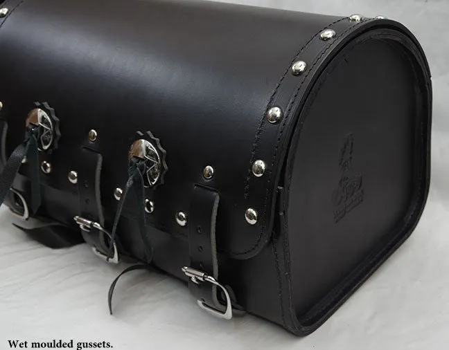 Heavy duty Deluxe and Standard black Leather back rack tour roll.