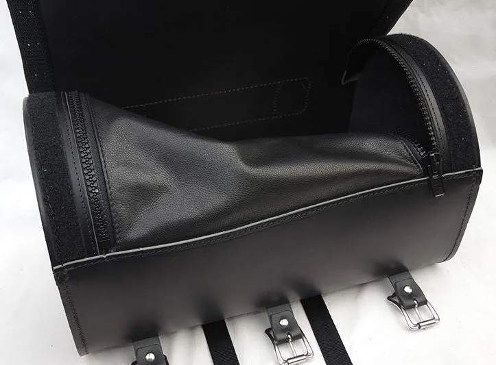 Heavy duty Deluxe and Standard black Leather back rack tour roll.