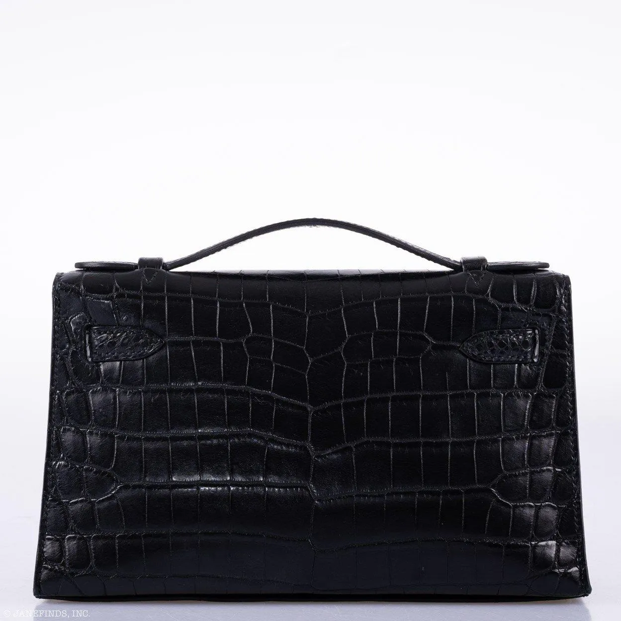 Hermes JPG Kelly Pochette Black Matte Niloticus Crocodile Palladium Hardware - Square L