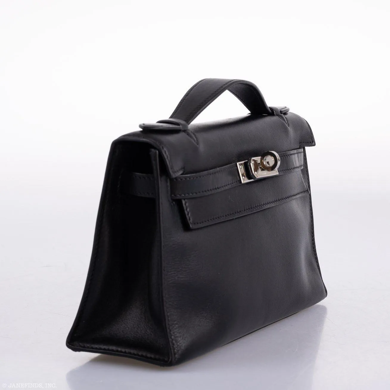 Hermes Kelly Mini Pochette Black Swift with Palladium Hardware - 2004, H Square