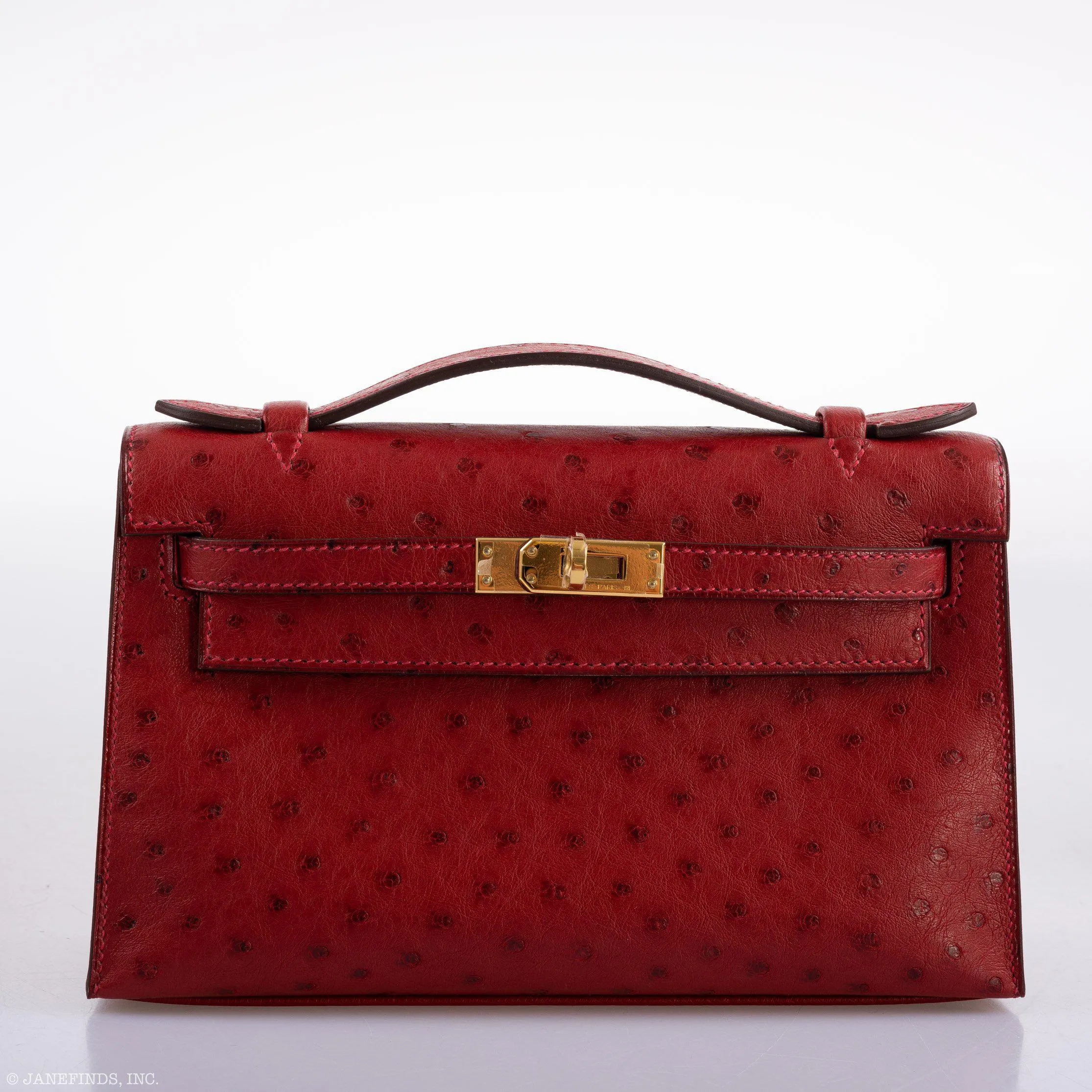 Hermes Kelly Mini Pochette Rouge Vif Ostrich Gold Hardware - 2017, A
