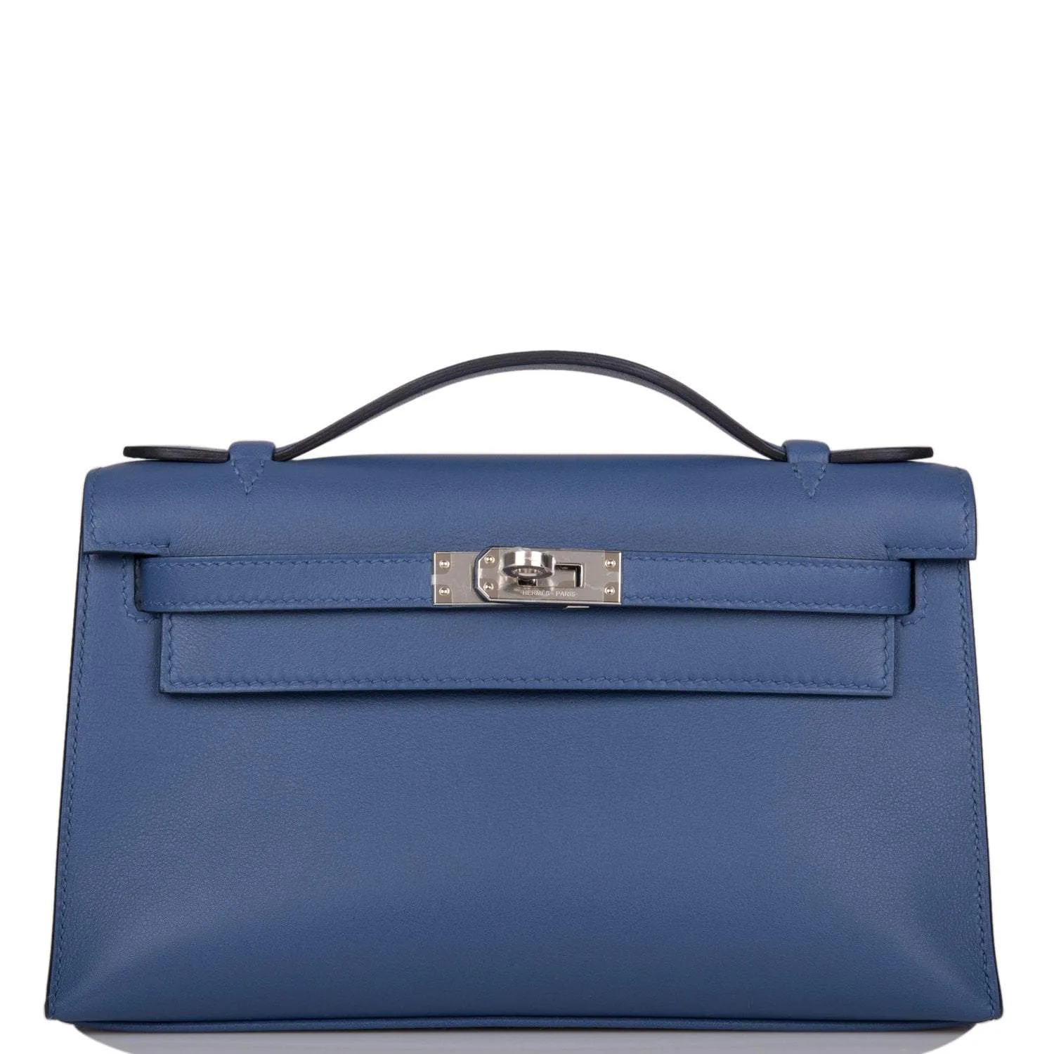 Hermes Kelly Pochette Blue Brighton Swift Palladium Hardware